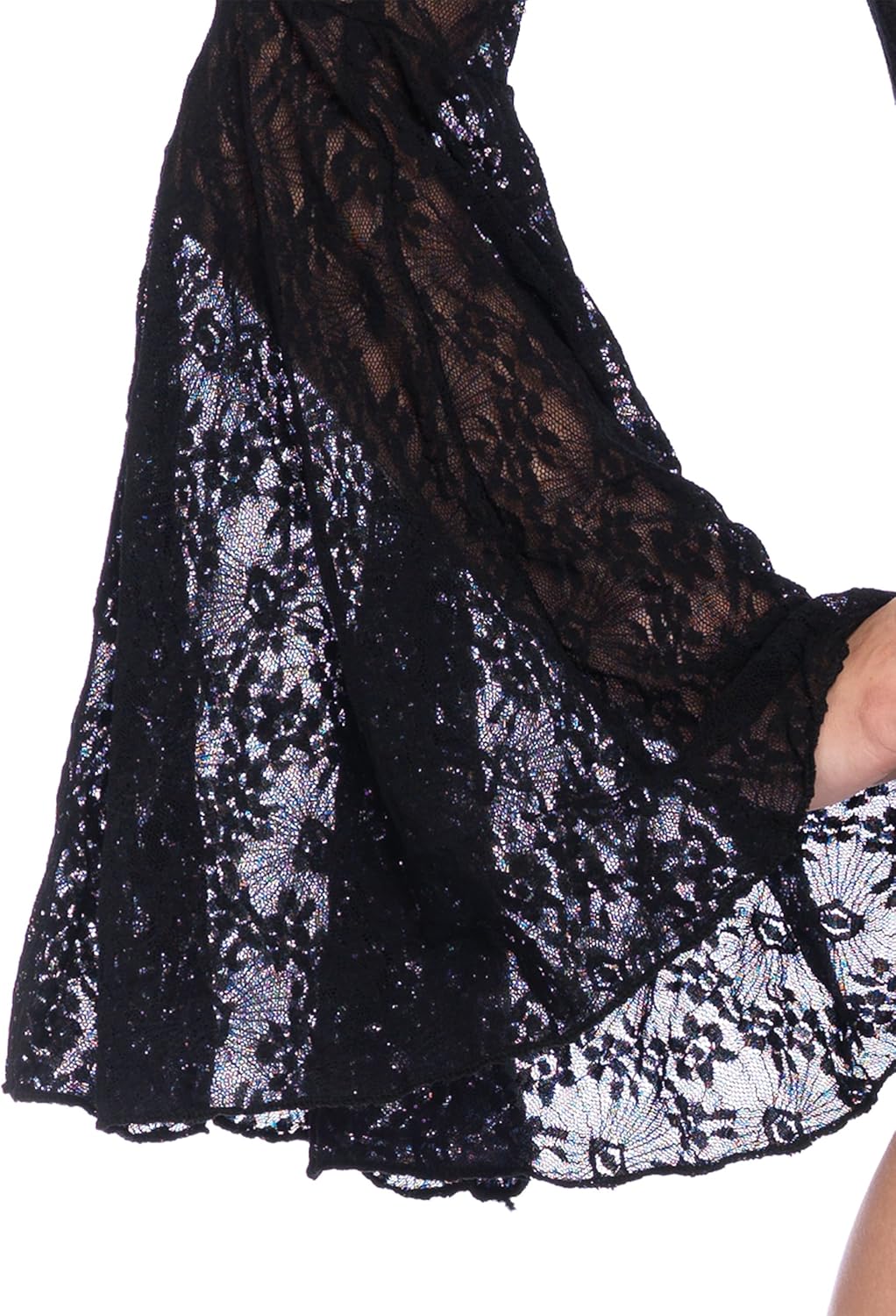 Leg Avenue Women's High Neck Stretch lace Bell Sleeve Bodysuit, Black, O/S: Clothing