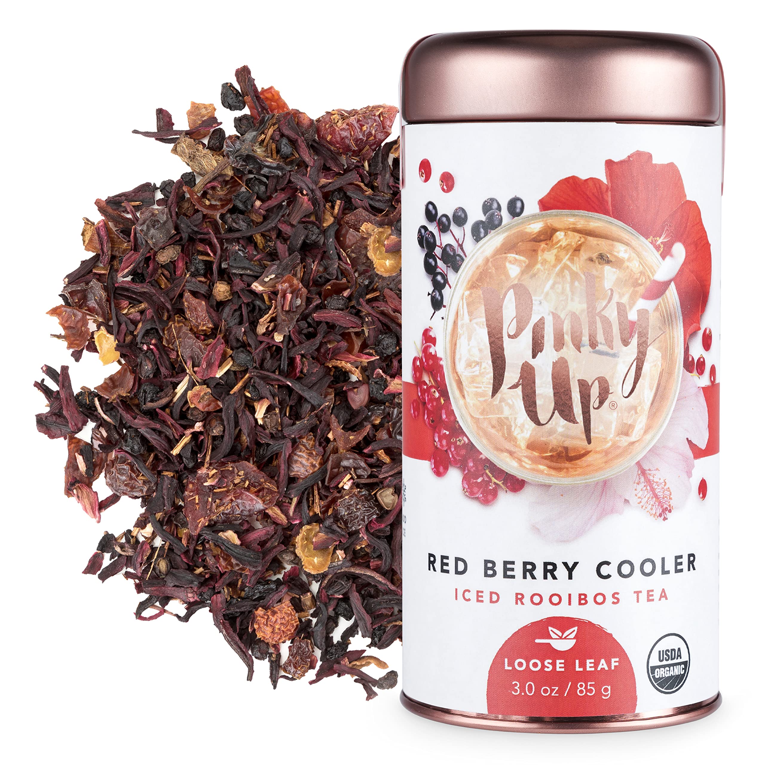 Photo 1 of Pinky Up Red Berry Cooler Loose Leaf Iced Tea | Rooibos Herbal Tea Blend, Naturally Calorie Free | 3.0 Ounce Tin, 25 Servings