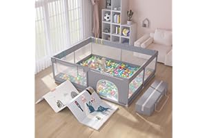 SUPFOO Extra Large Baby Playpen with Mat 71"x59"x27",Playpen for Babies and Toddlers Thickened Sponges Safety,Baby Play Yards with Anti-Slip Base,Indoor & Outdoor Kid Activity Center (Include Mat)