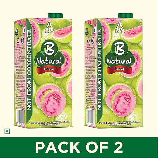 B Natural Guava Juice 1L, (Pack of 2)