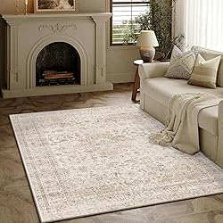 WondRg 4x6 Washable Beige Vintage Area Rug for