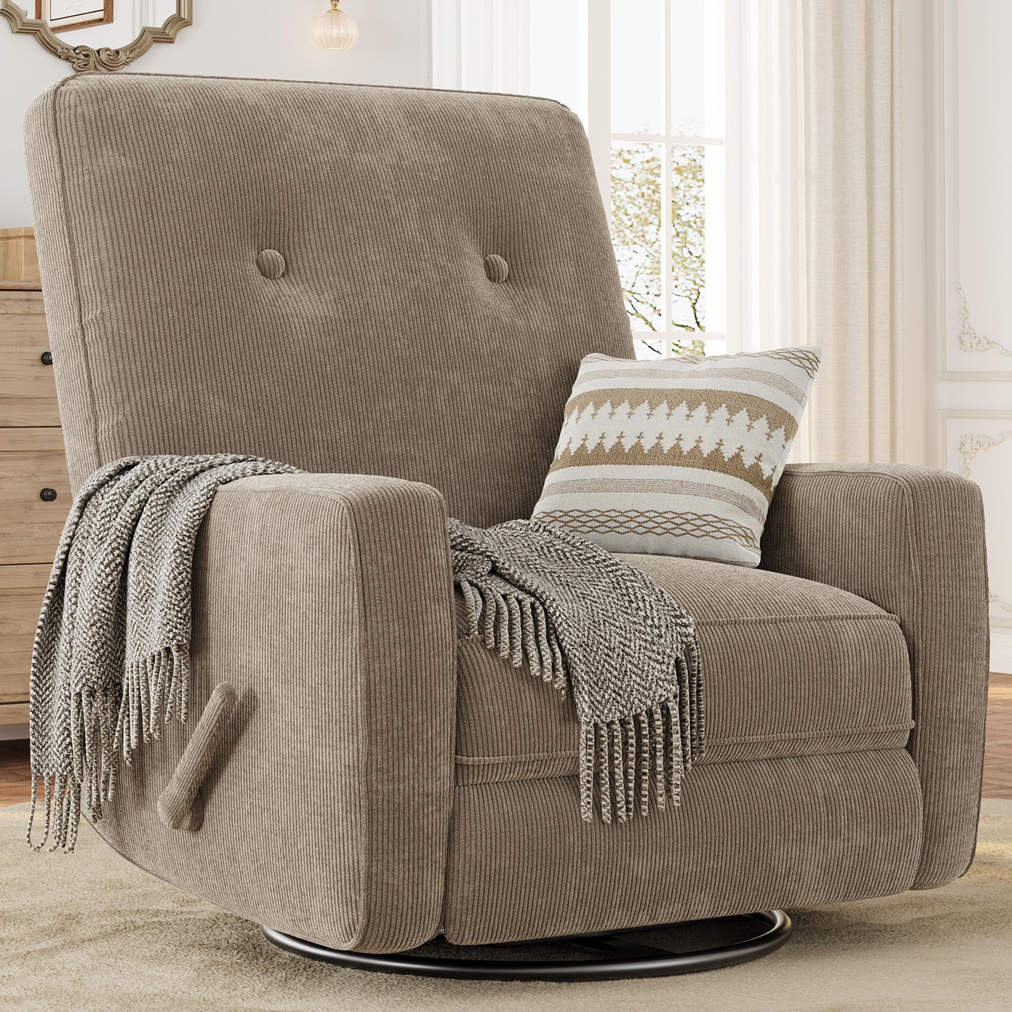 Photo 1 of ***PARTS ONLY -SELLLING AS IS ***GarveeHome Recliner Chairs, Swivel Rocker Recliner, Glider Recliner Nursery Chair, 360 Swivel Glider Rocking Chair for Living Room, Bedroom, Office, RV, Small Spaces, Corduroy, Khaki