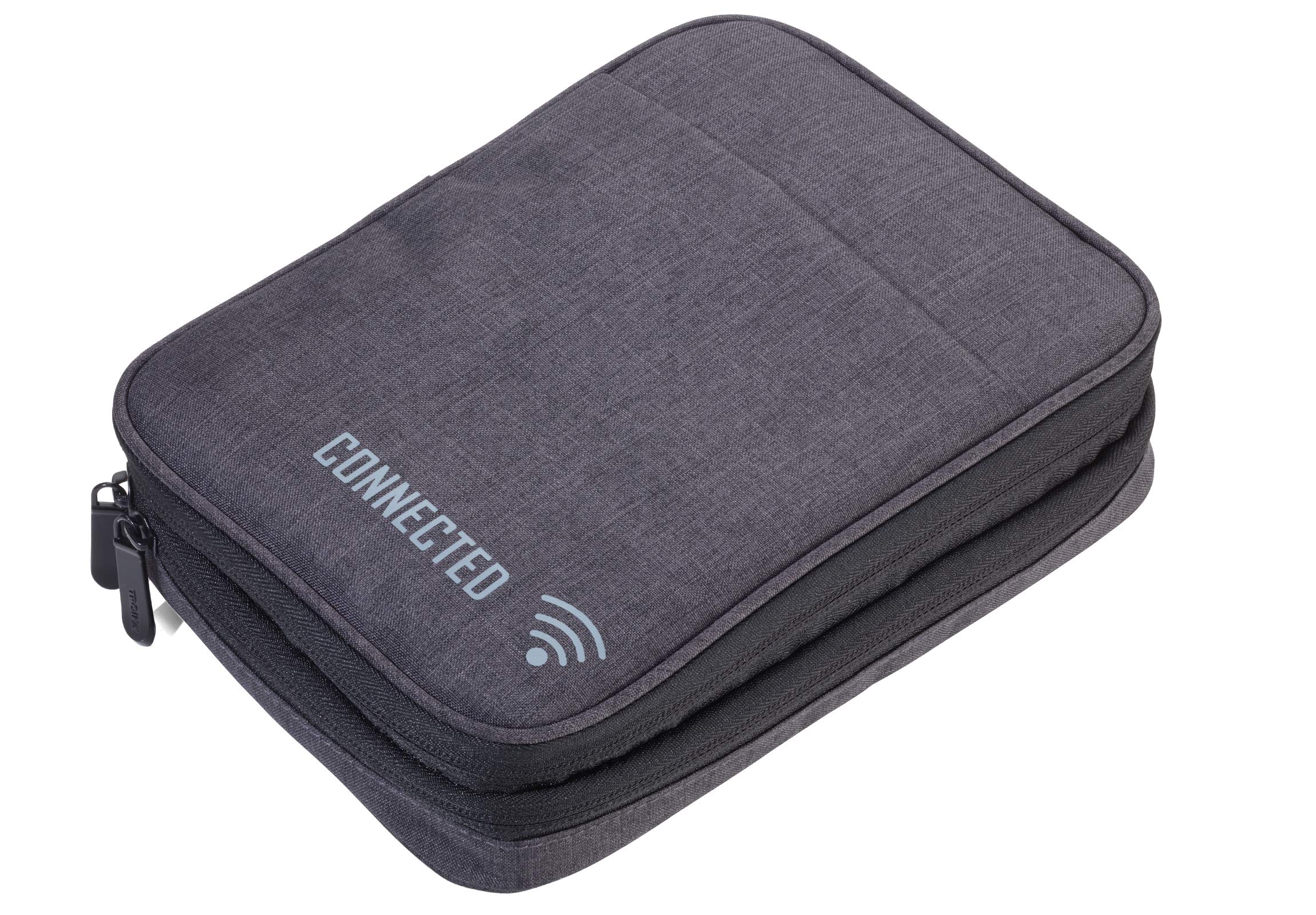 TROIKA Connected - CBO30/DG - Organiser Bag - 2 Zip Compartments - Cable Organiser, Universal Pocket - Mesh Pockets, Elastic Bands for Accessories (Every Day Carry) - Pen Slot - Troika Original