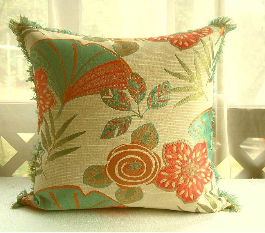 Handmade Orange Green Tropical Throw Pillow