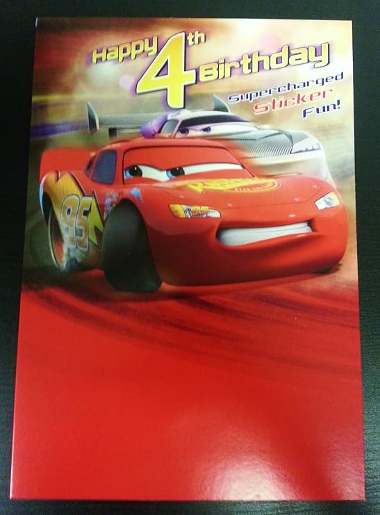 Disney Pixar Cars Happy 4th Birthday Card plus Stickers: Amazon.co.uk ...