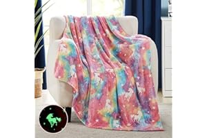 L'AGRATY Glow in The Dark Blanket - Rainbow 50" x 60" Soft Star Unicorn Kids Throw Blanket for Girls Personalized Cute Star Unicorn Fleece Blanket Gifts As Thanksgiving Birthday Christmas Easter Gift