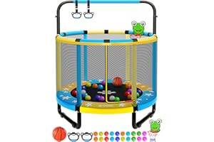 Happin® 55” Upgraded Toddler Trampoline Indoor & Outdoor Playset Ages 1-6, 5FT Kids Trampoline, Ultra Safe Mini Trampoline for Kids with Safety Enclosure Net, Gifts for Birthday Boys and Girls
