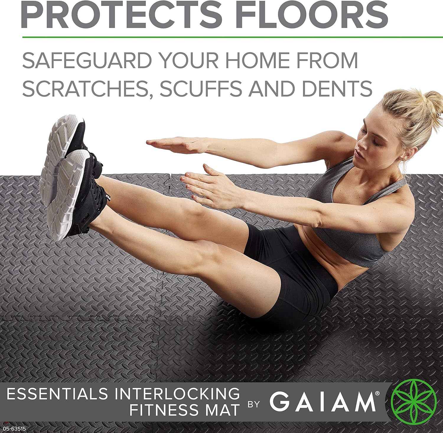 Gaiam Essentials Interlocking Exercise Mat - Square Puzzle Foam Tiles Home Gym Fitness Mat Workout Flooring | Multi-Purpose Use in Garage, Basement, Kids/Baby Play Areas | 23.5" x 23.5" x 0.48" Thick : Sports & Outdoors