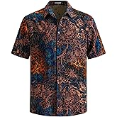 TIXMIE Mens Hawaiian Shirts Short Sleeve Casual Button Down Retro Shirts Beach Summer Shirt