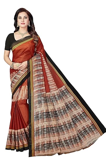Womens Pure Cotton Printed Saree with Blouse Piece (SSKR5038_Rust)