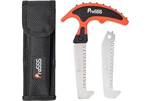 ProSSS Hunting Bone Saw with Replaceable Blade, 65Mn Hardened Steel 4" Saw for Meat & Bone, Ergonomic Non-Slip Handle with Sheath & Extra Blade for Camping, Hiking, Outdoor Processing