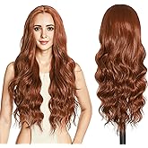 FUTAI Long Wavy Wig 30 Inch Auburn HD Front Lace Body Curly Synthetic Hair Wigs for Women Professional Female Diverse Styles Daily Party Cosplay