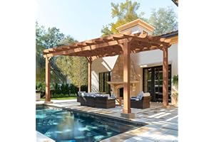 MUPATER 12x16 FT All Cedar Wood Wooden Pergola Kit with Stakes, Quality Supported Structure, Snow and Wind Supported, Outdoor Pergola Garden Shelter with Cedar Framed for Backyard, Deck, Lawn