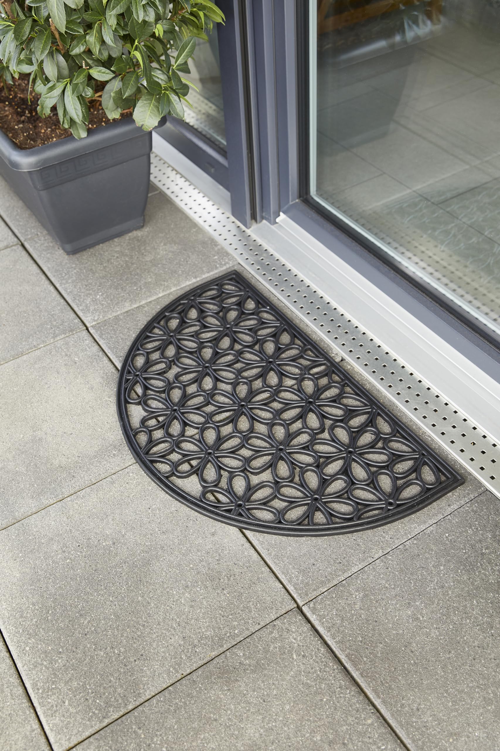 andiamo Nabucco Doormat, Easy-Care, Non-Slip Rubber, 45 x 75 cm, Semicircular, Black