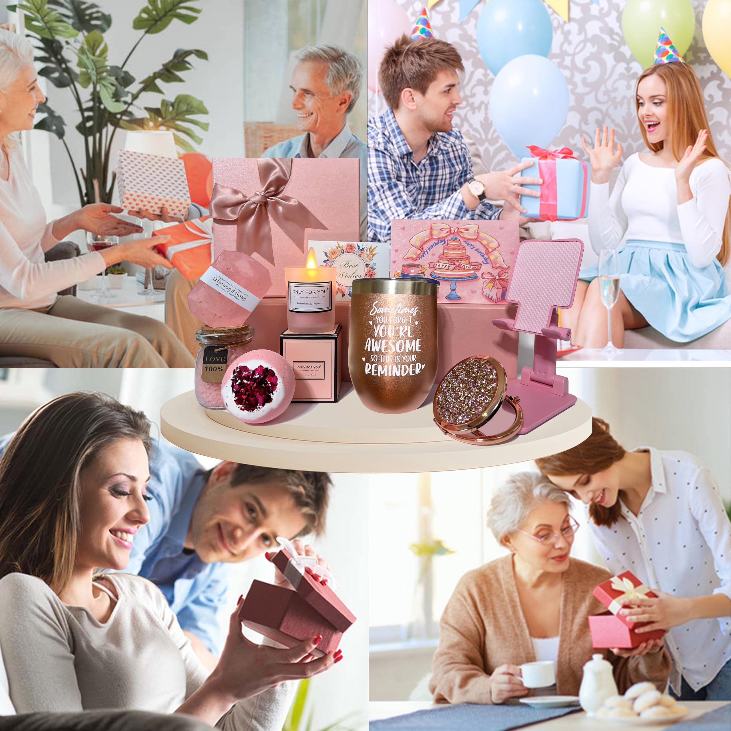 Cute pink stuff-Birthday Gift for Woman-Get Well Soon Gifts for Her-Care Package for Women-Sympathy Gifts-After Surgery Feel Better Self Care Gifts-Happy Bath Set Relaxing Spa Gift