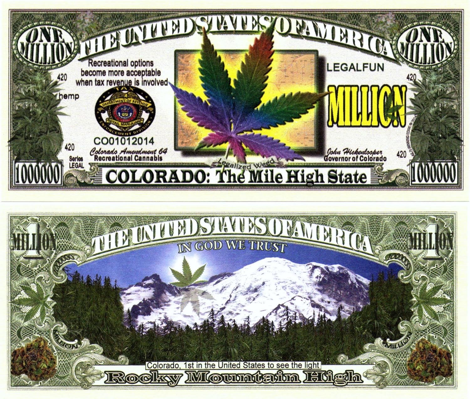 Amazon Com Colorado Marijuana The Mile High State Novelty Million Dollar Bill Collectible Toys Games