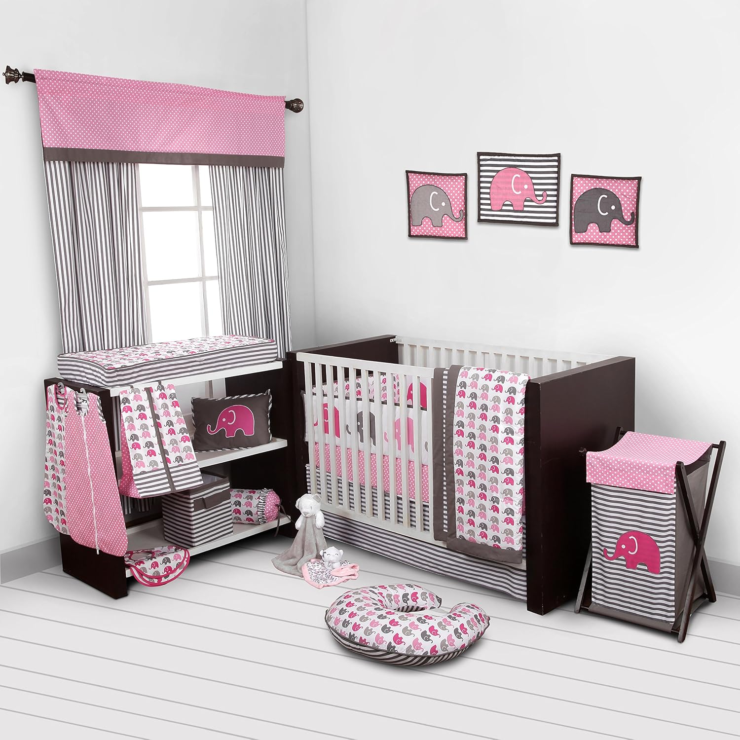 grey and pink elephant nursery