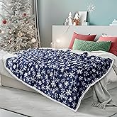PAVILIA Blue Snowflake Christmas Sherpa Throw Blanket, Reversible Fleece Sherpa Cozy Holiday Blanket 60x80, Soft Winter Throw for Couch & Bed, Plush for Family Friends