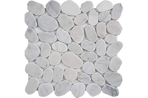 Simple Tile - Marble Mosaic Tile for Kitchen Backsplash, Bath Bathroom Floor, Etc, River Rock Collection, Mixed Rounds, 12"X12"X3/8", Tumbled (Sample 5.5"X5.5", MM 9505-Carrara White)