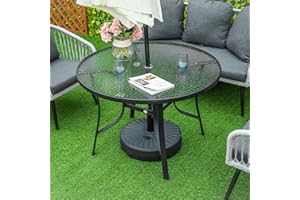 Outsunny 42-inch Patio Dining Table with Umbrella Hole Round Outdoor Bistro Table for Garden Lawn Backyard, Steel