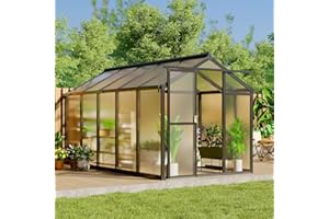 GARVEELIFE 6x10 FT Greenhouse for Outdoors, Polycarbonate Greenhouse with Roof Vent, Ground Nails, Lockable Push Door, Aluminum Large Walk-in Green House for Outside Garden Backyard, Patio, Lawn, Black