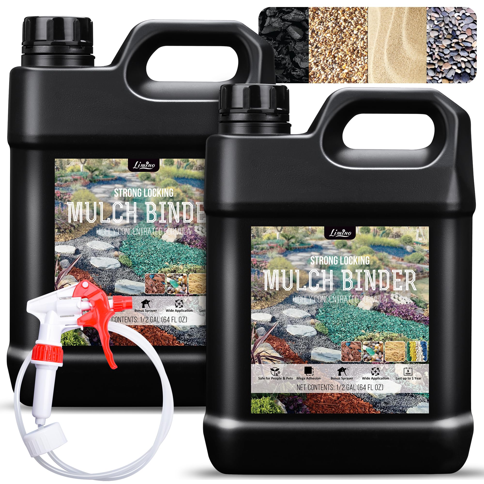 Photo 1 of Mulch Glue - 1 Gallon / 128oz Mulch Adhesive Gravel Binder with Applicator for Landscaping, Garden - Non Toxic Ready to Use Landscape Lock Glue Mulches Stabilizer for Pea Gravel, Rock, Stones, Bark