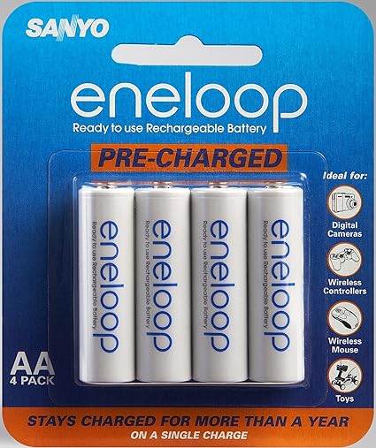 Sanyo Eneloop AA NiMH Pre-Charged Rechargeable Batteries - 4 Pack