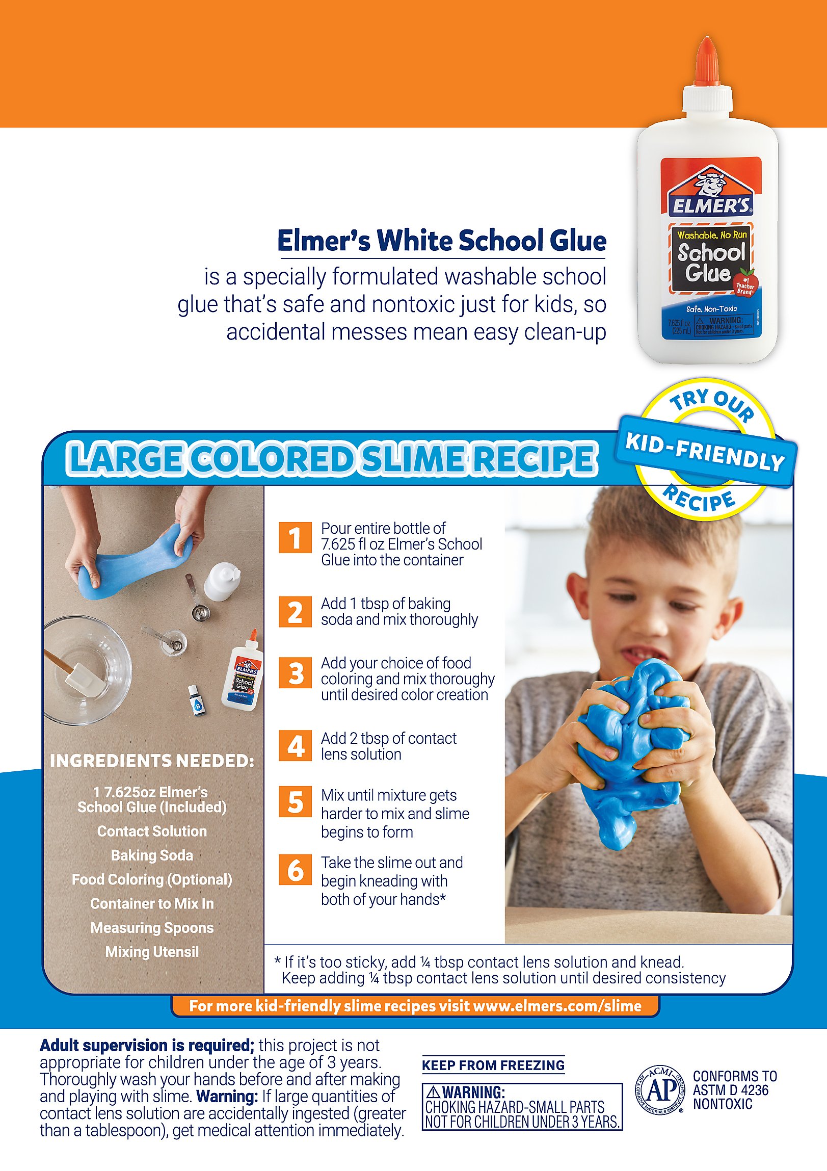 Elmer's Liquid School Glue, White, Washable, 7.625 Ounces, 3 Count Slime Kit