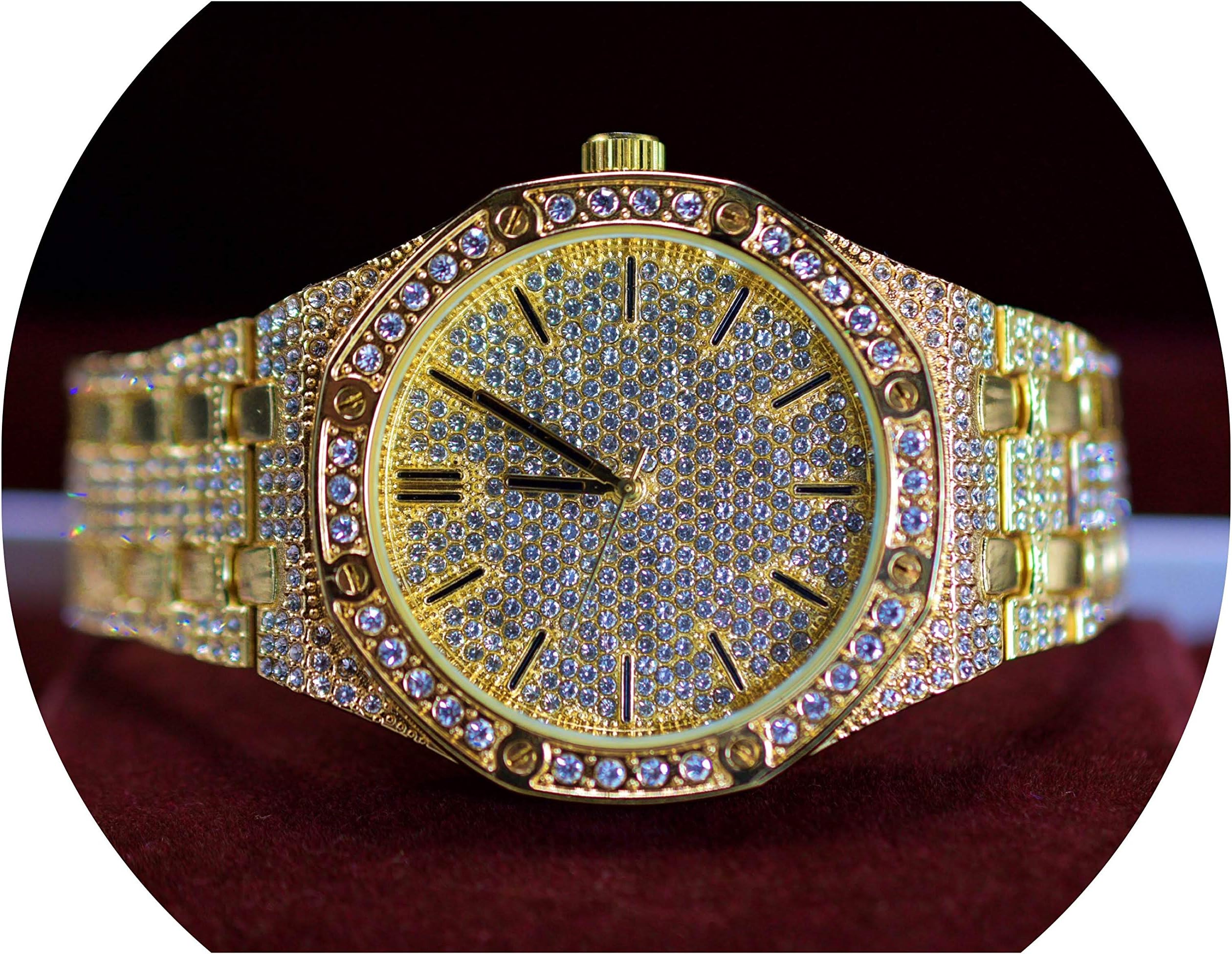 Full ICED Out 14k Gold Plated Iced Out Numeric Octagon Shaped Bling Dial Watch