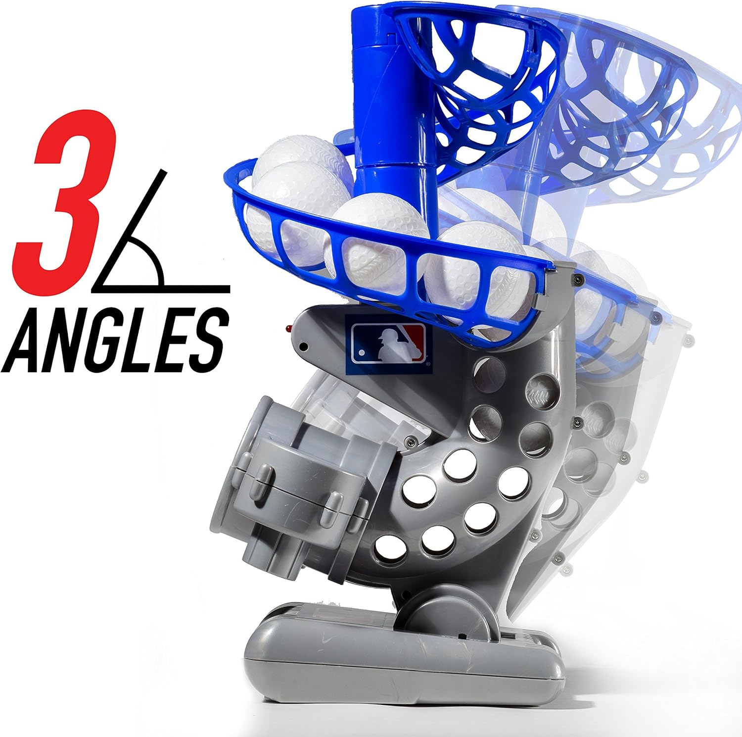 Franklin Sports MLB Electronic Baseball Pitching Machine – Height Adjustable – Ball Pitches Every 7 Seconds – Includes 6 Plastic Baseballs, Silver/Blue (6696S3): Toys & Games