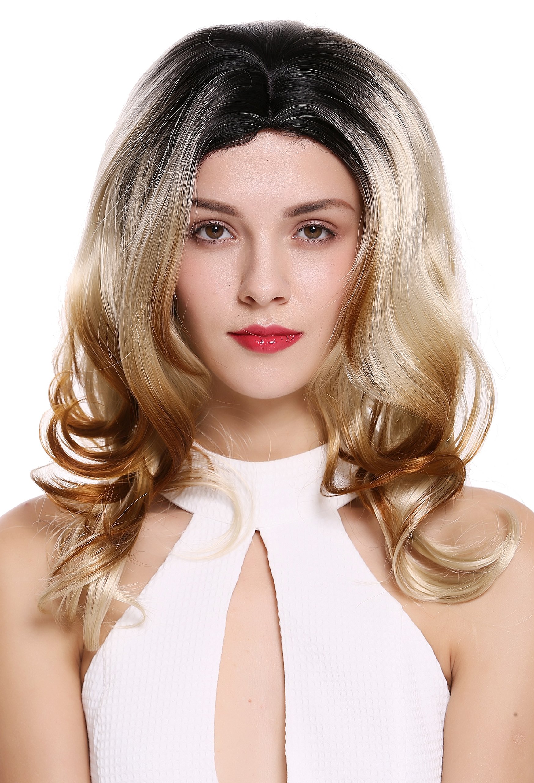 WIG ME UP - DW1595 Quality women's wig long wavy soft curls middle parting ombre black blonde