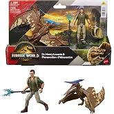 Mattel Jurassic World Rebirth Human &amp; Dinosaur Figure Pack, Dr Henry Loomis &amp; Pteranodon, Movie Accurate 3.75 Inch Scale, Posable Collectible