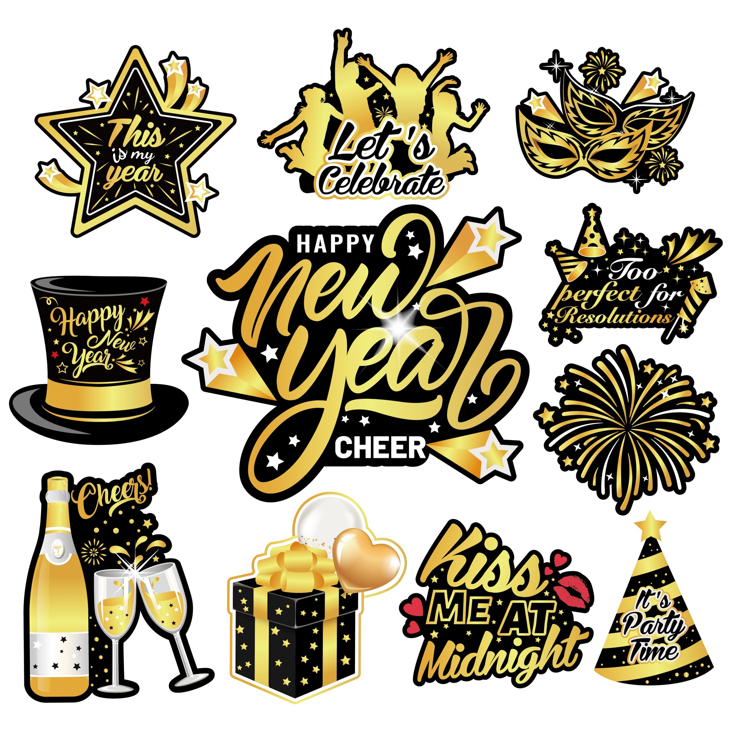 Photo 1 of 11pcs Happy New Year Glow Magnets, PHOGARY 2026 New Years Eve Holiday Metal Door Decoration Magnetic Black Gold Stickers for Cruise Door Stateroom Cabin Door Decor Fridge Refrigerator Car