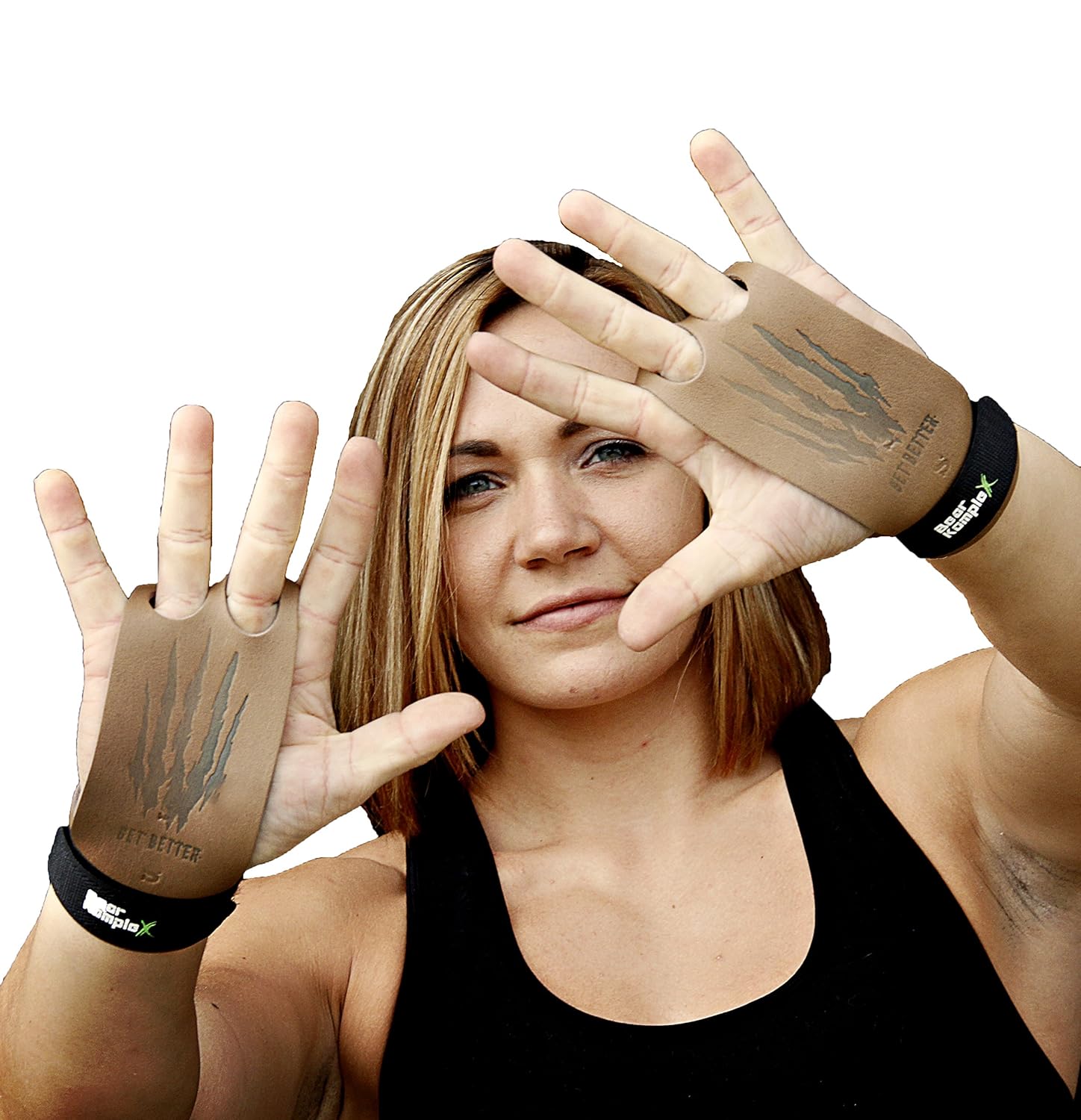 Bear KompleX 2 Hole Leather Hand Grips for Gymnastics & Crossfit, Pull-ups, Weight Lifting. WODs w, Wrist Straps. Comfort & Support- Hand Protection from Rips & Blisters.