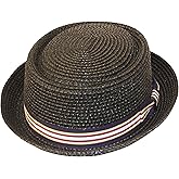 Men's Fancy Summer Straw Pork Pie Derby Fedora Upturn Brim Hat