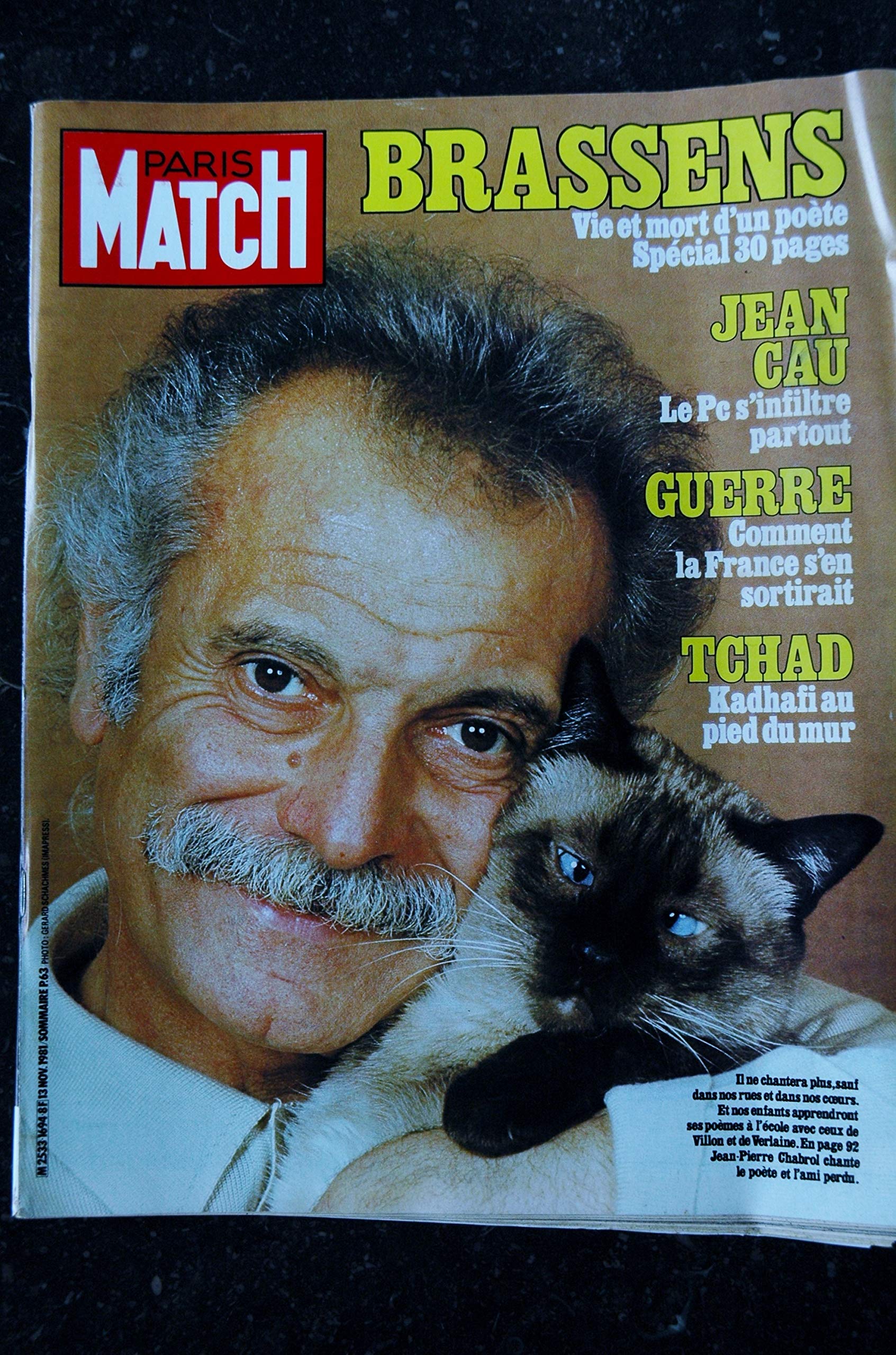 Amazon Fr Paris Match N 1694 13 Nov 1981 Cover Georges Brassens Vie Et Mort D Un Poete Hommage 30 Pages Les Tresors D Emmanuelle Livres