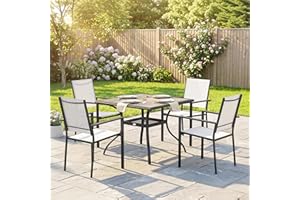 Outsunny 5 Piece Patio Dining Set, Outdoor Dining Table and 4 Stackable Chairs with Umbrella Hole, Shelf, Breathable Mesh Pat
