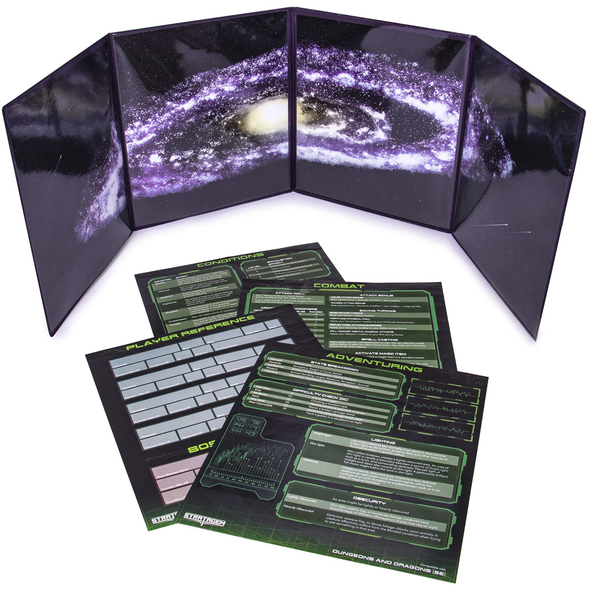 Stratagem The Master's Tome 4-Panel Customizable GM Screen with Free Inserts – Dry Erase, Dungeon & Game Master Accessory for Tabletop RPG Campaigns (Sci-fi Purple)