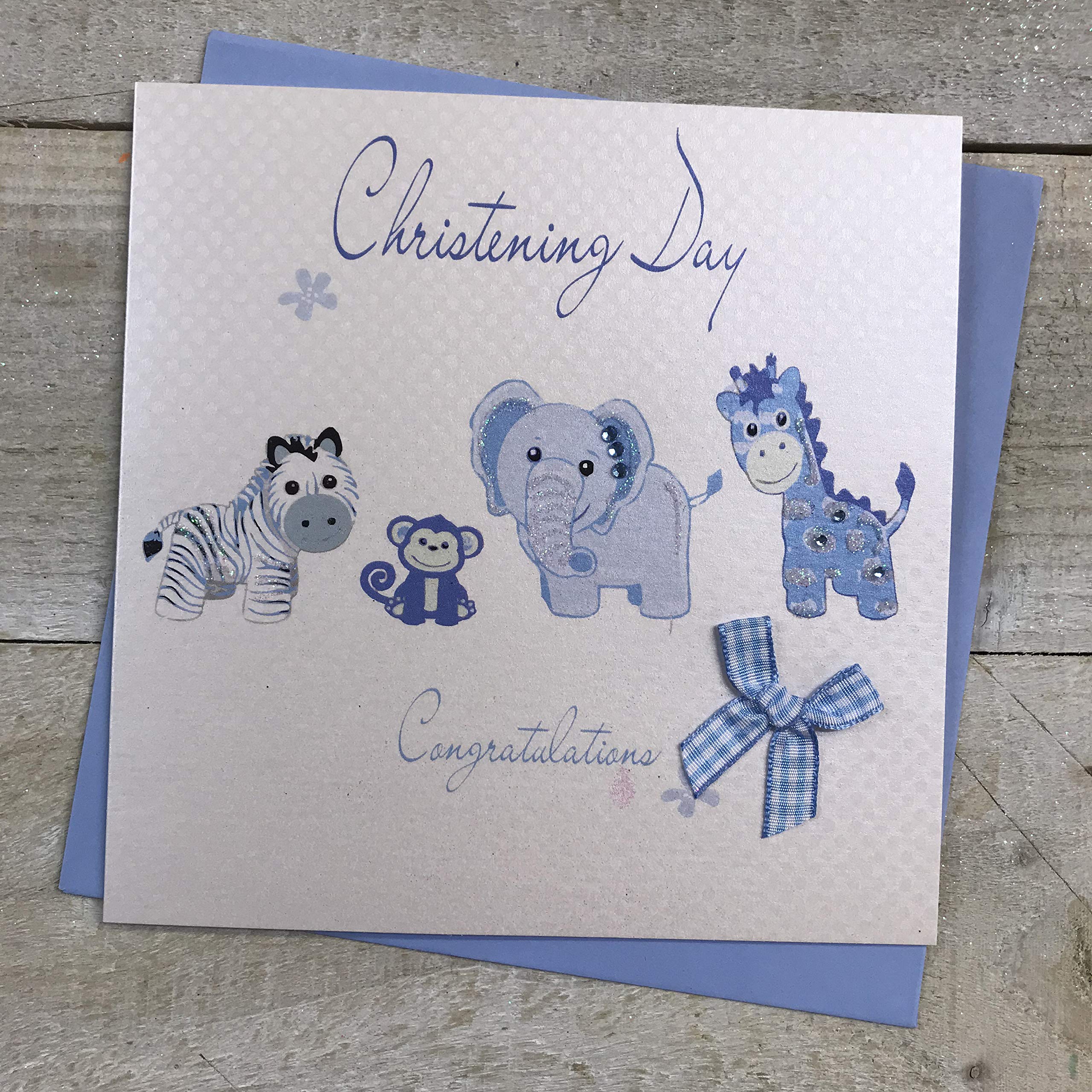 WHITE COTTON CARDS Blue Toys Day Handmade Christening Card, White, BD73