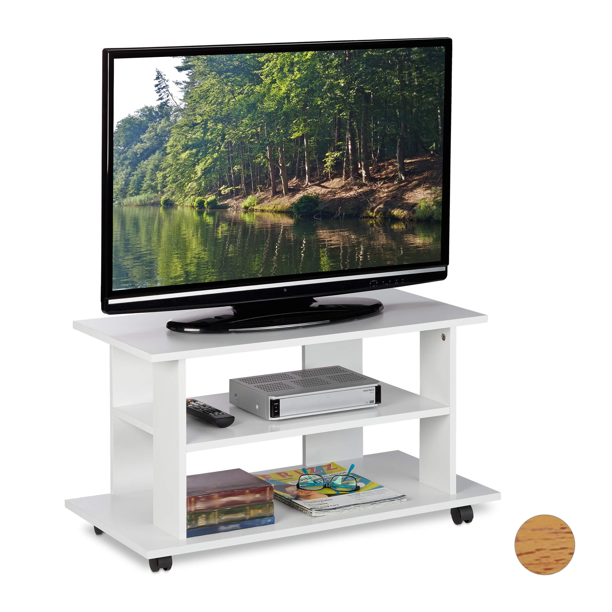 Relaxdays-Mueble-TV-Ruedas-con-2-Compartimentos-Mesa-Television-45-x-80-x-40-cm-Blanco