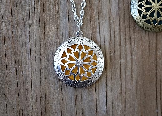 Aromatherapy Diffuser Necklace Pendant for Essential Oils. 1.15 Antique Silver Round Locket with Two Chains (21 & 28) and 5 Colored Felt Pads…