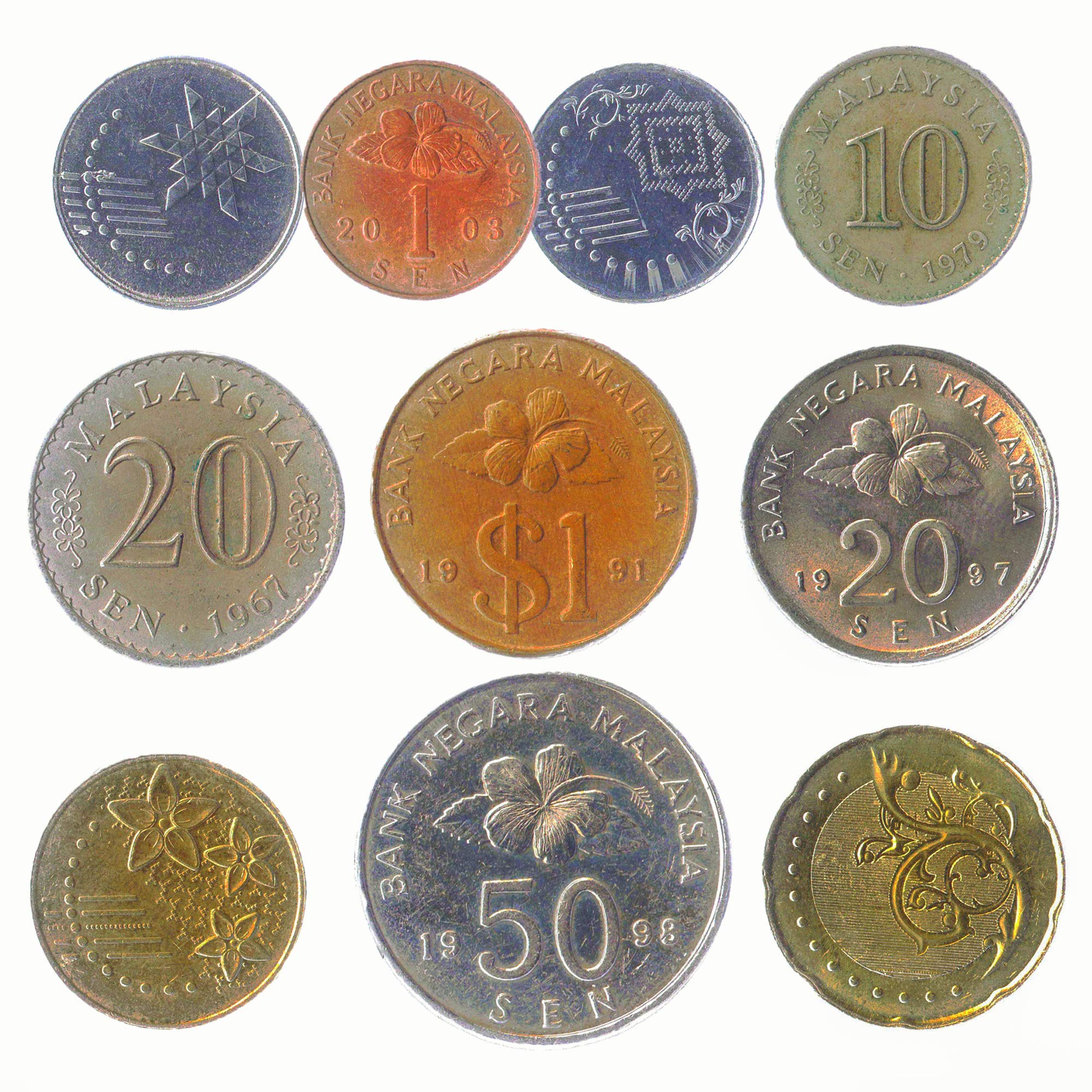 10 old coins from MALAYSIA, SOUTHEAST ASIAN MALAYSIAN SEN COLLECTIBLE COINS. PERFECT CHOICE FOR YOUR COIN BANK, COIN HOLDERS AND COIN ALBUM