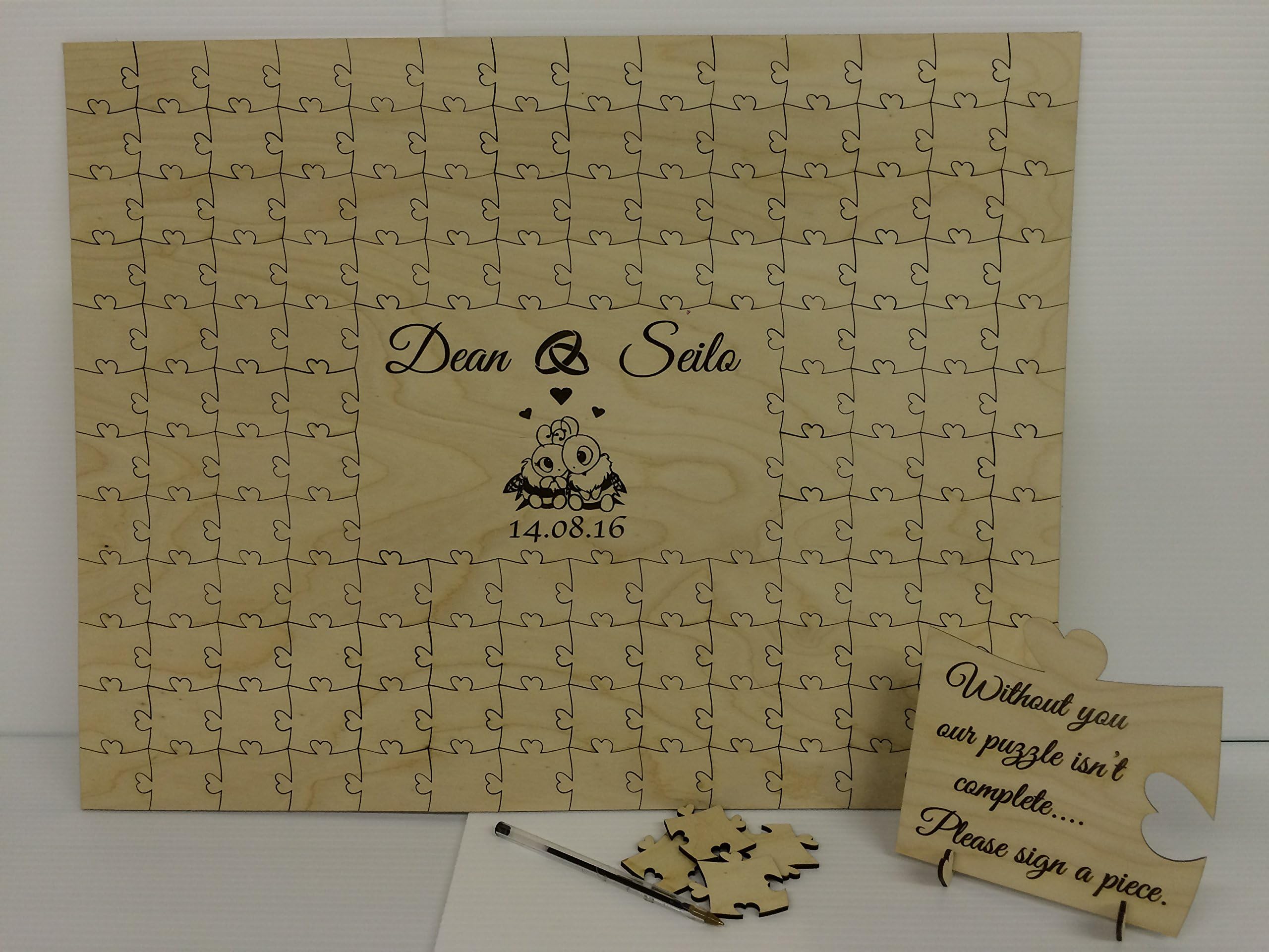 Personalised bee wooden wedding jigsaw guest book puzzle keepsake gift guest book birthday anniversary rustic (24 pieces 320x220mm (12” x 8”))