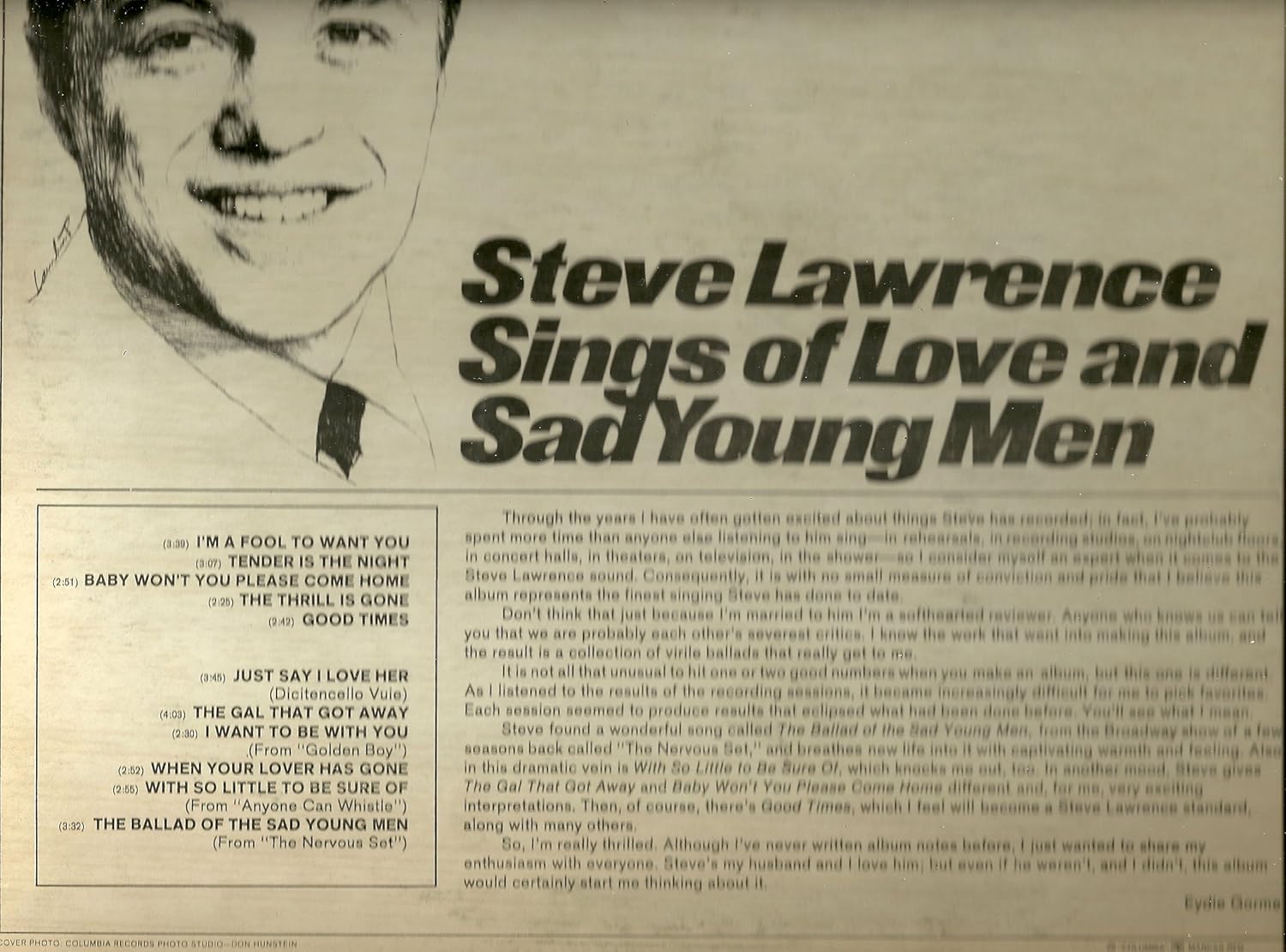 Steve Lawrence Steve Lawrence Sings Of Love And Sad Young Men Amazon Com Music