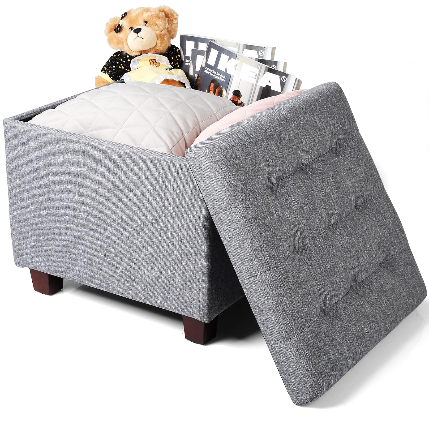 Woltu Taburete Baúl Puff Plegable Cuadrado Caja de Almacenamiento