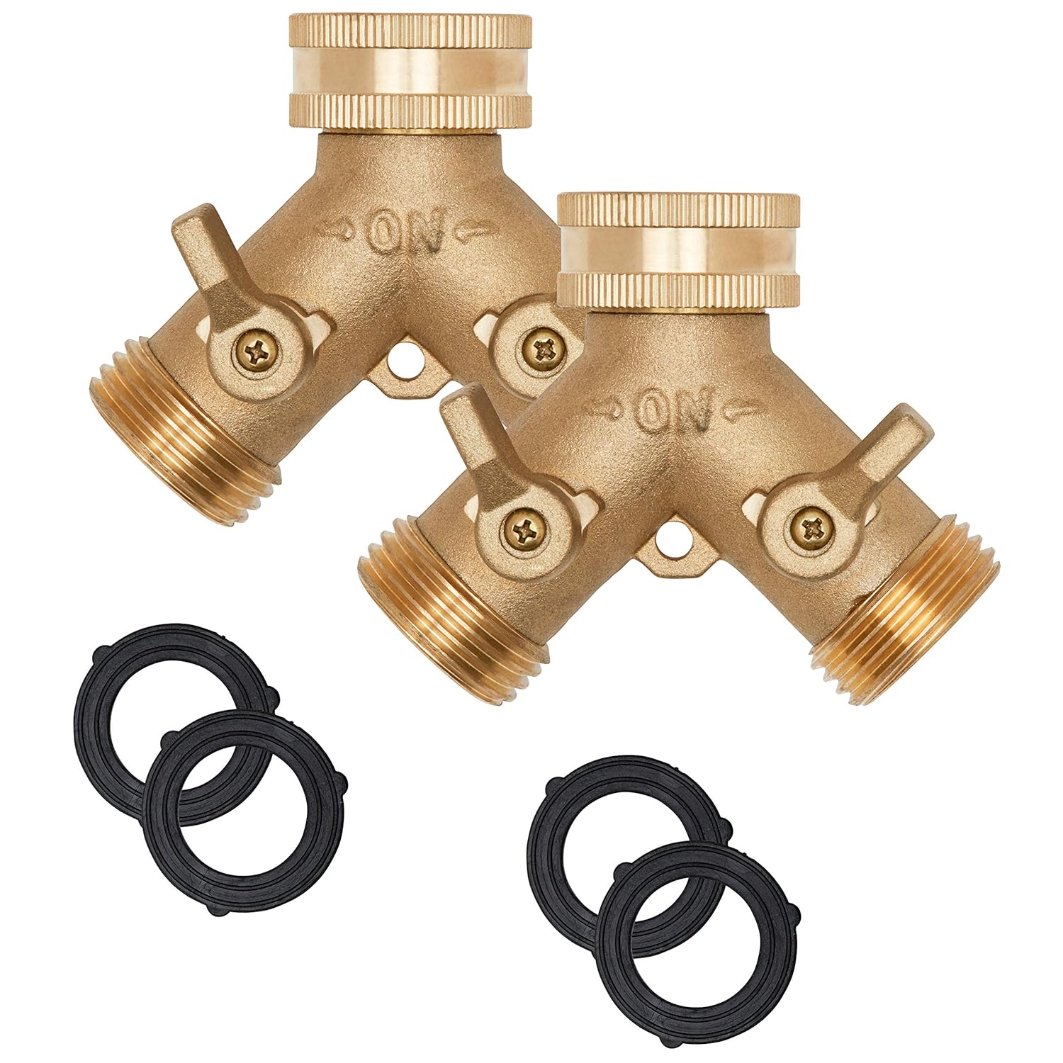 Morvat Heavy Duty Brass Garden Hose Connector Tap Y Splitter, Pack of 2