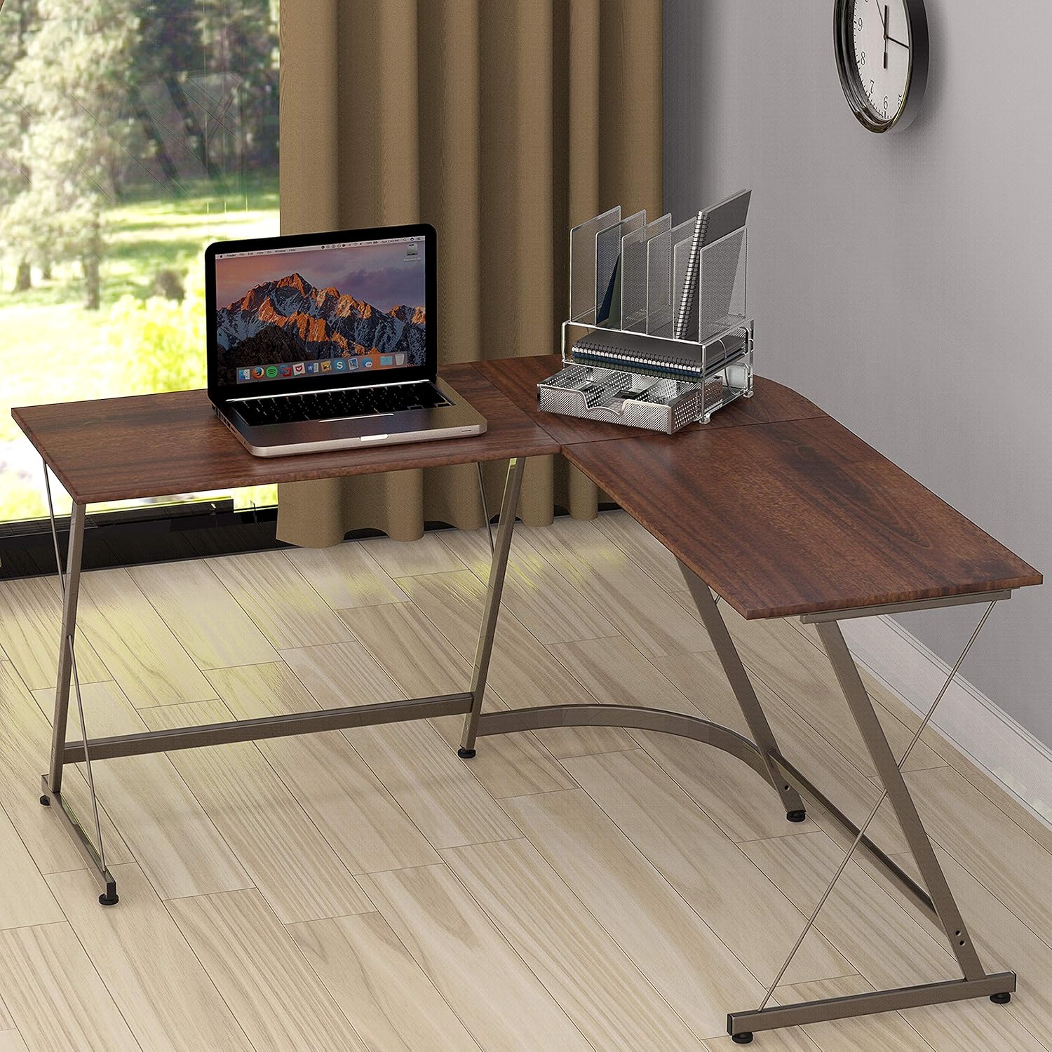 SimpleHouseware Mesh Desk Organizer with Sliding Drawer, Double Tray and 5 Upright Sections, Black : Office Products