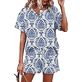 WIHOLL Two Piece Outfits for Women Lounge Sets Button Down Top and Shorts Set Sweatsuits with Pockets