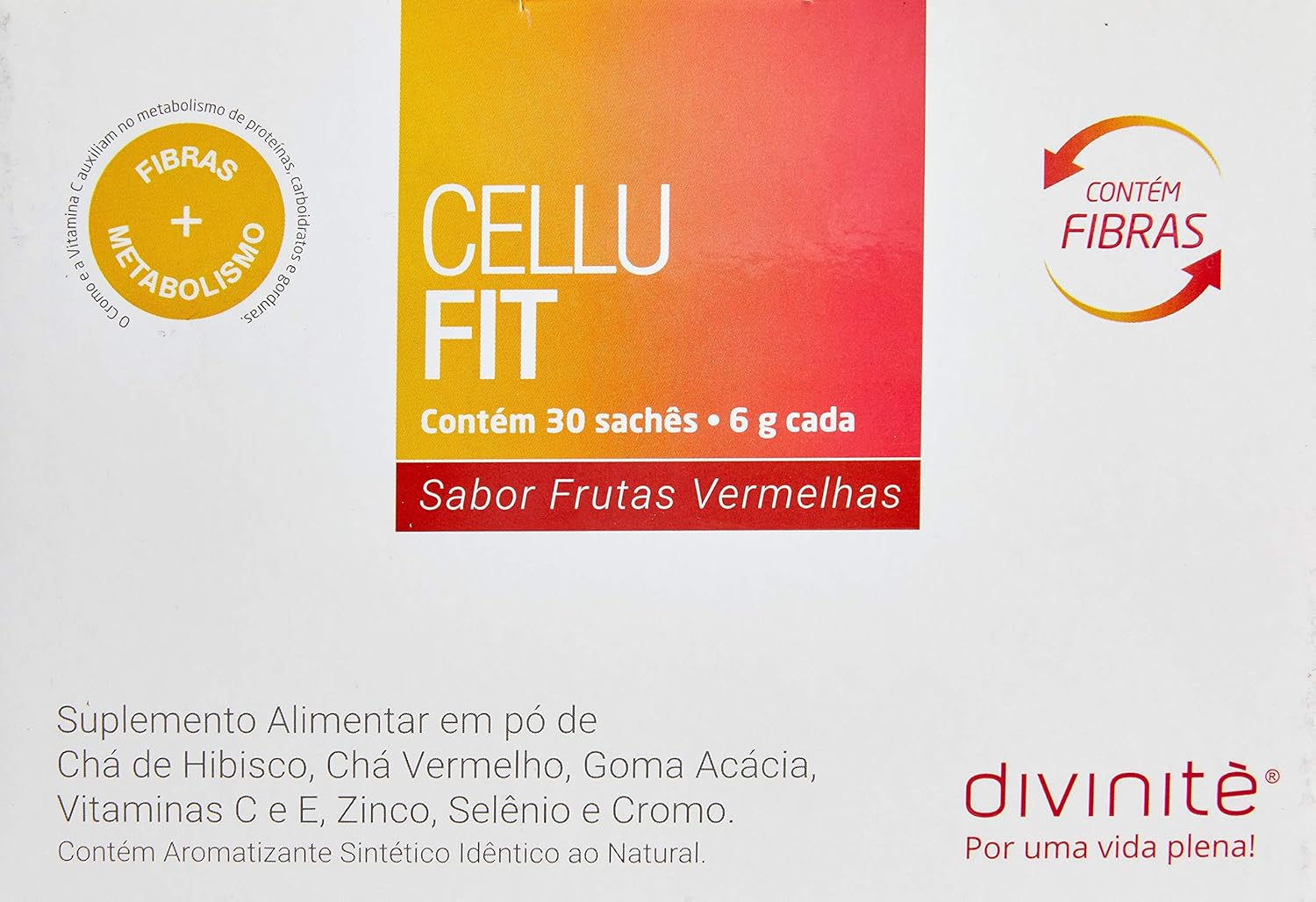 CELLUFIT - Composto de chás Diurético e Antioxidante + Picolinato de Cromo + Fibras - Tratamento Oral para Celulite - Frutas Vermelhas - 30 Sachês - Divinitè Nutricosméticos, Divinitè Nutricosméticos