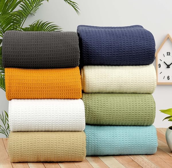 AAVNI HOMES 100% COTTON WAFFLE WEAVE BLANKET – KING SIZE (90X108), SAGE GREEN – SOFT, BREATHABLE COOLING BLANKET FOR BED – LIGHTWEIGHT COZY SUMMER & SPRING BEDDING